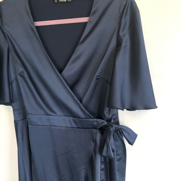 SHEIN Satin Wrap Ruffle Hem Dress - Picture 7 of 8